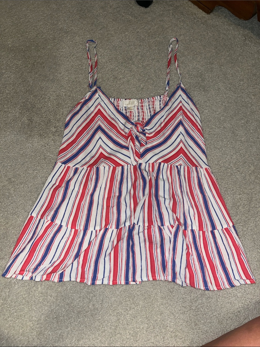 Striped Red, White & Blue Tie-Front Spaghetti Strap Women's Top